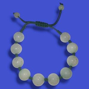 White Jade Bead Adjustable Slide Bracelet 13.5mm Round Beads Macrame Cord